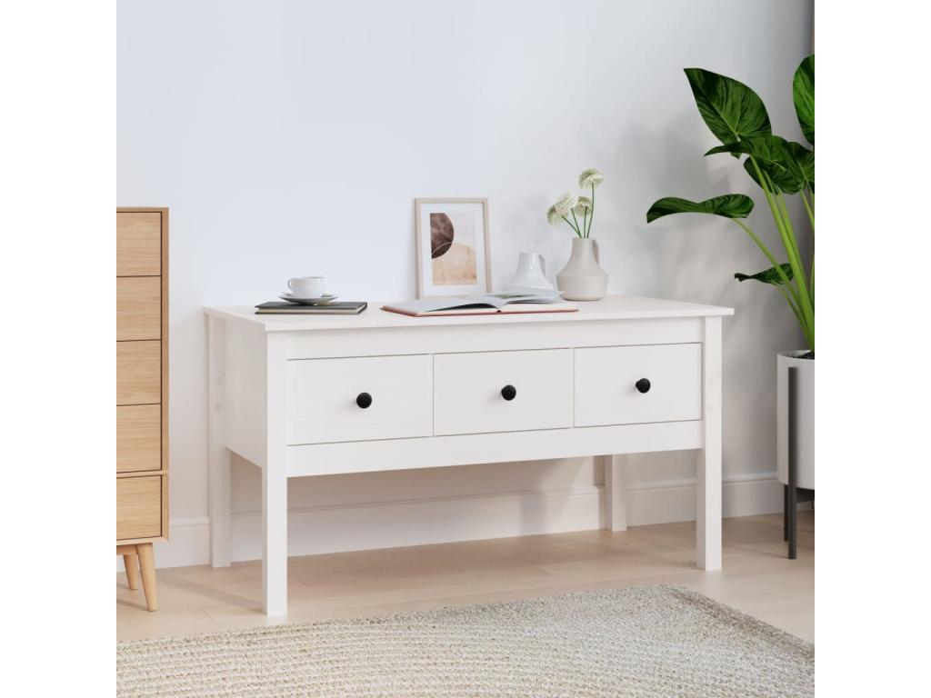 Table basse Blanc 102x49x55 cm Bois massif de pin