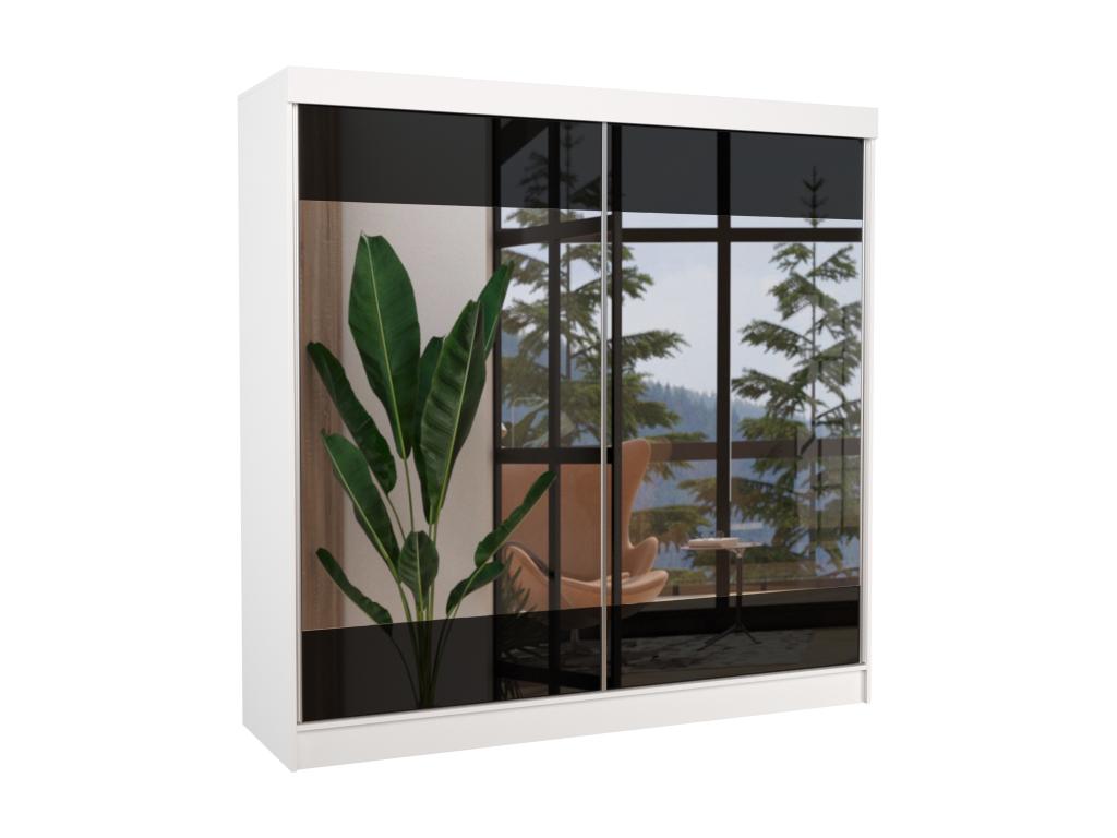 Armoire chambre adulte 2 portes coulissantes bois blanc et miroir Volcan 200cm ARPV86559