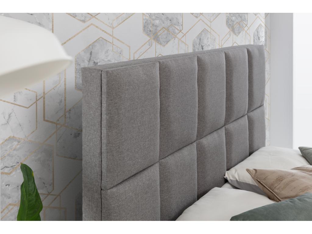 Lit boxspring tissu rose clair avec matelas et surmatelas Lizen-Couchage 140x200 cm