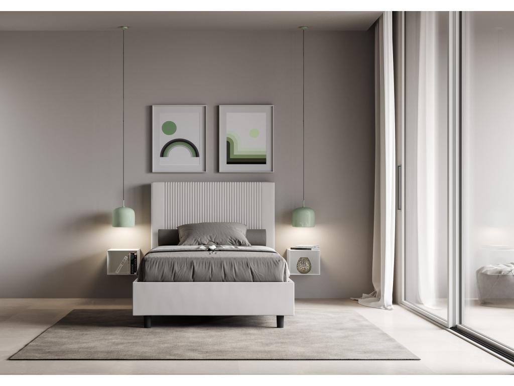 Lit coffre rembourrée 140x200 similicuir blanc Meubiana