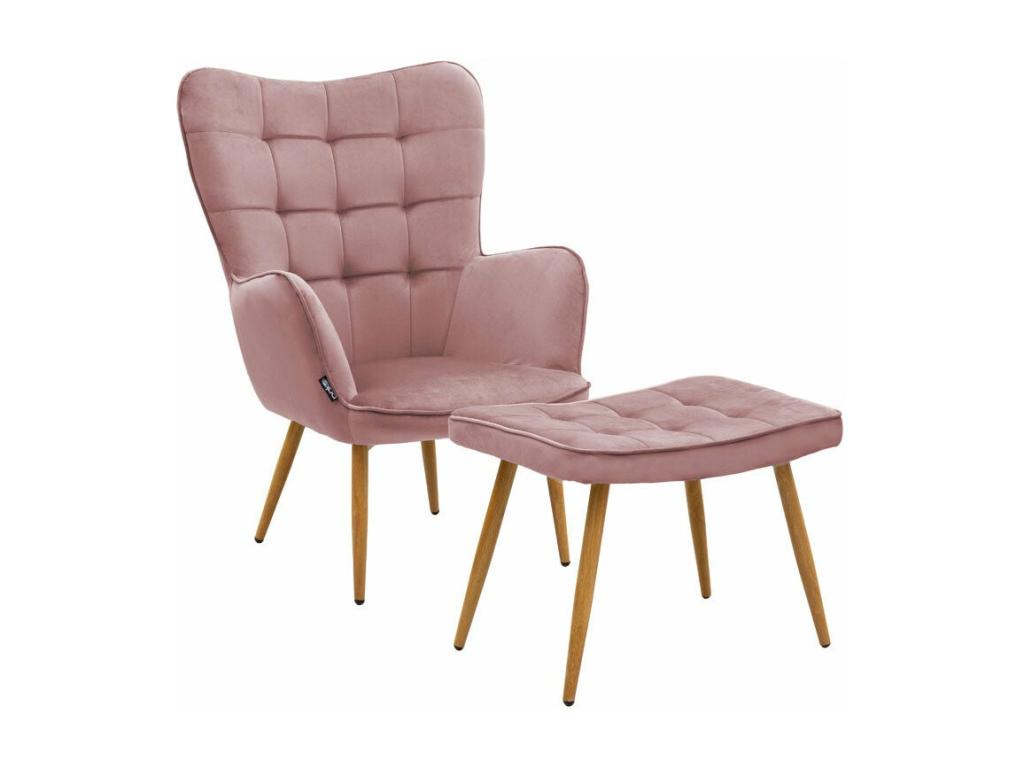 Fauteuil Velours Rose avec repose pieds 68x72x98 cm