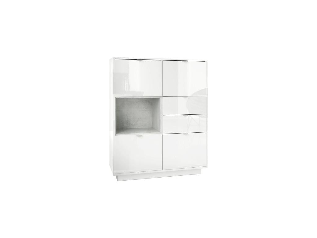 Buffet Intégralement Laqué Blanc Avec Insertion Aspect Béton Mat hxlxp 123x103x38 CMJQ59671