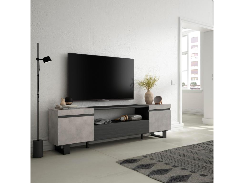 Meuble TV Banc Télé 200x57x35cm Pour les TV jusqu'à 80 Design industriel Ciment BOBA58565