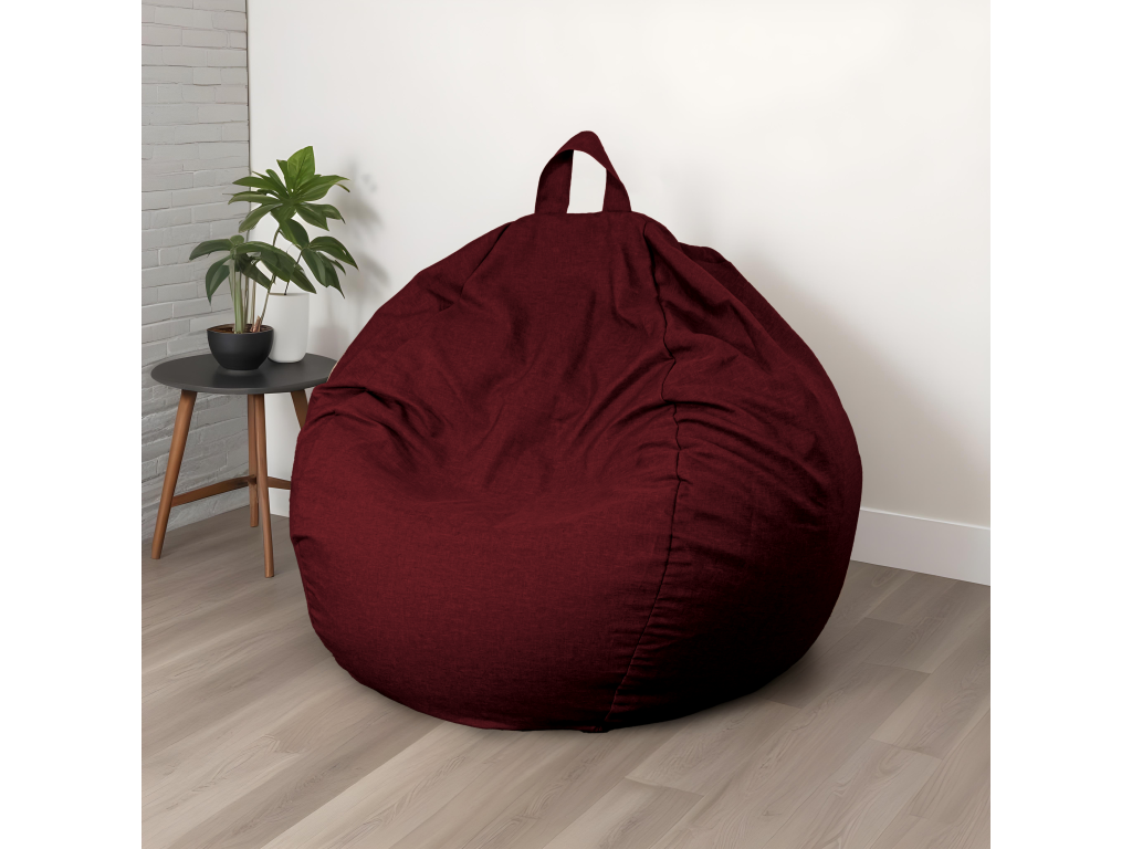 Pouf poire Géant XXL d'intérieur en tissu effet lin - 120x150 cm - Prune