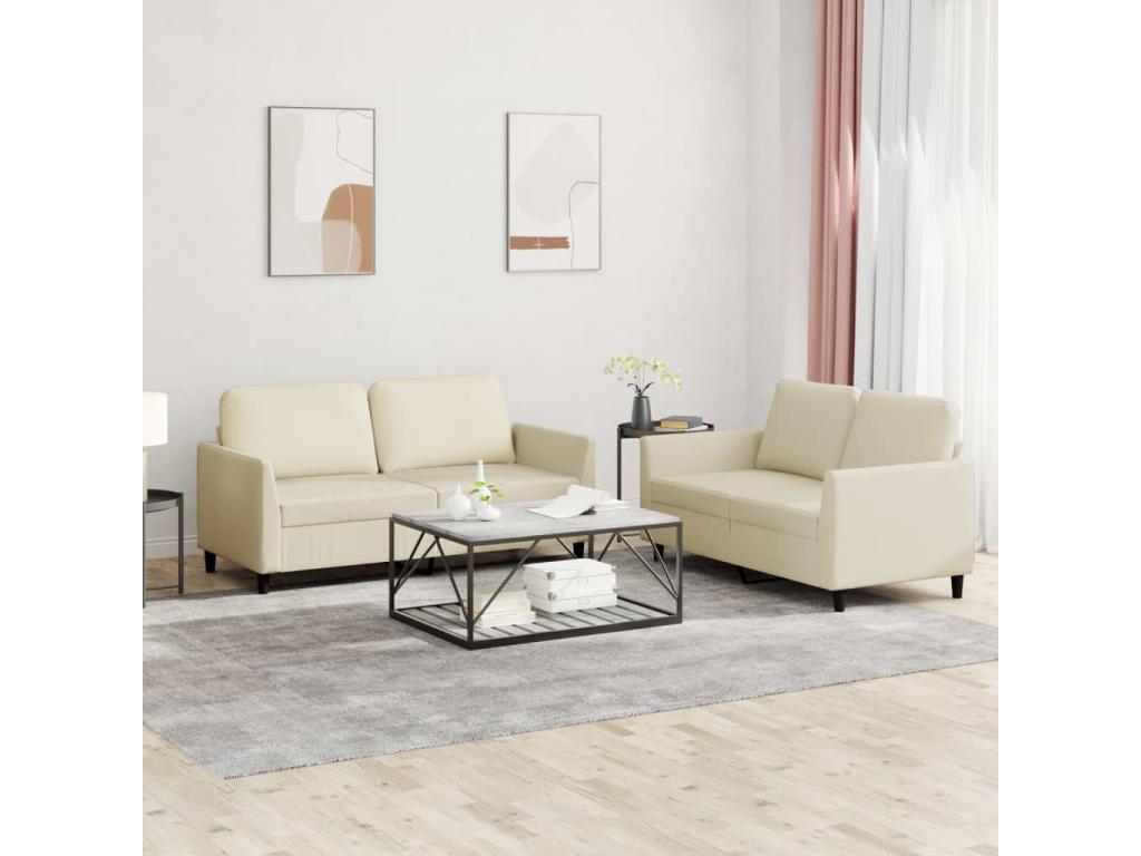 Ensemble de canapés 2 pièces avec coussins Crème Similicuir ETMT72258