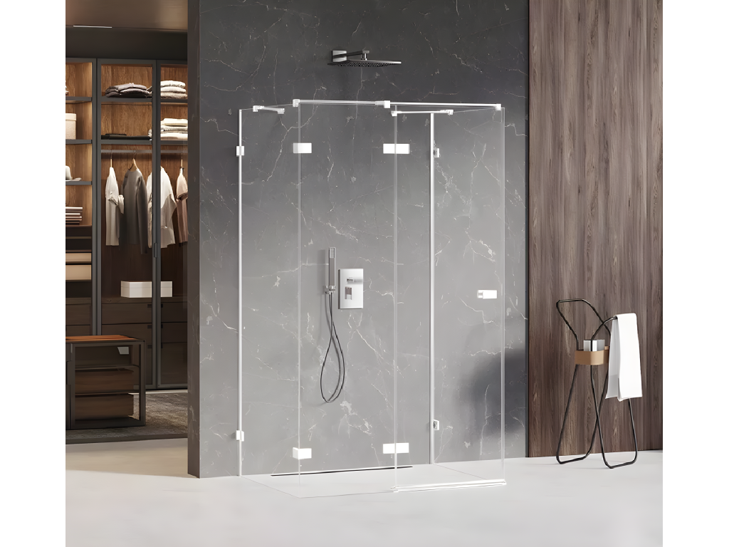 Cabine de douche gauche 100x110 pivotante Homzora WHITE couleur blanc accès de face