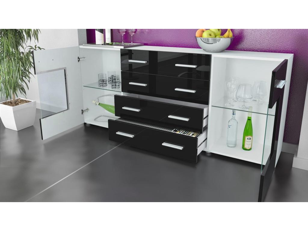 Buffet Design Blanc Mat Et Gris Laqué Avec LED Bleu hxlxp 72x166x35