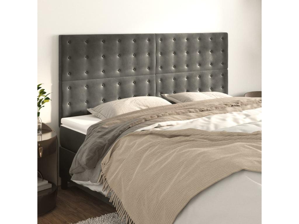 Têtes de lit 4 pcs Gris foncé 90x5x78/88 cm Velours