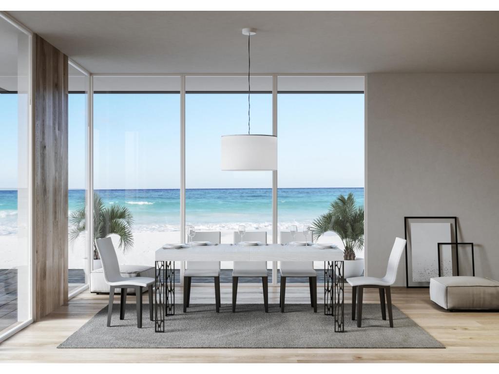 Table extensible 90x200/304 cm Ghibli Frêne Blanc cadre Anthracite