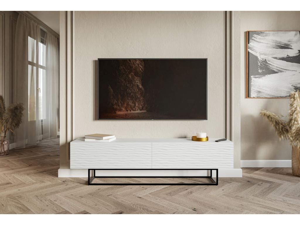 Meuble TV - 175 cm - blanc avec pieds noirs - Meubiana