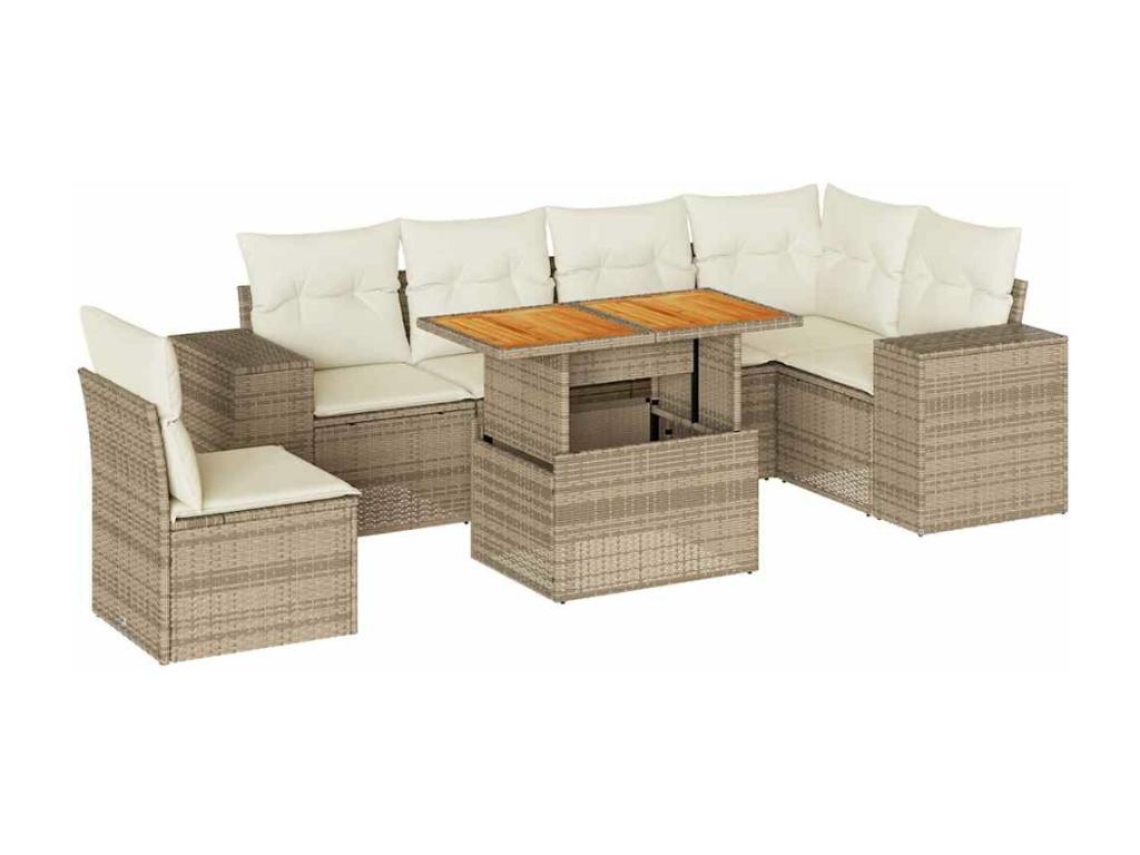 Salon de jardin avec coussins 7 pcs beige résine tressée UIUB96261
