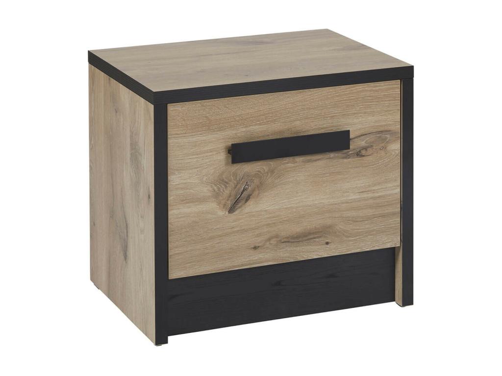 Laviecasa - Chambre Lit 140x200 2 Chevets Aspect Bois et Noir KPJS41572