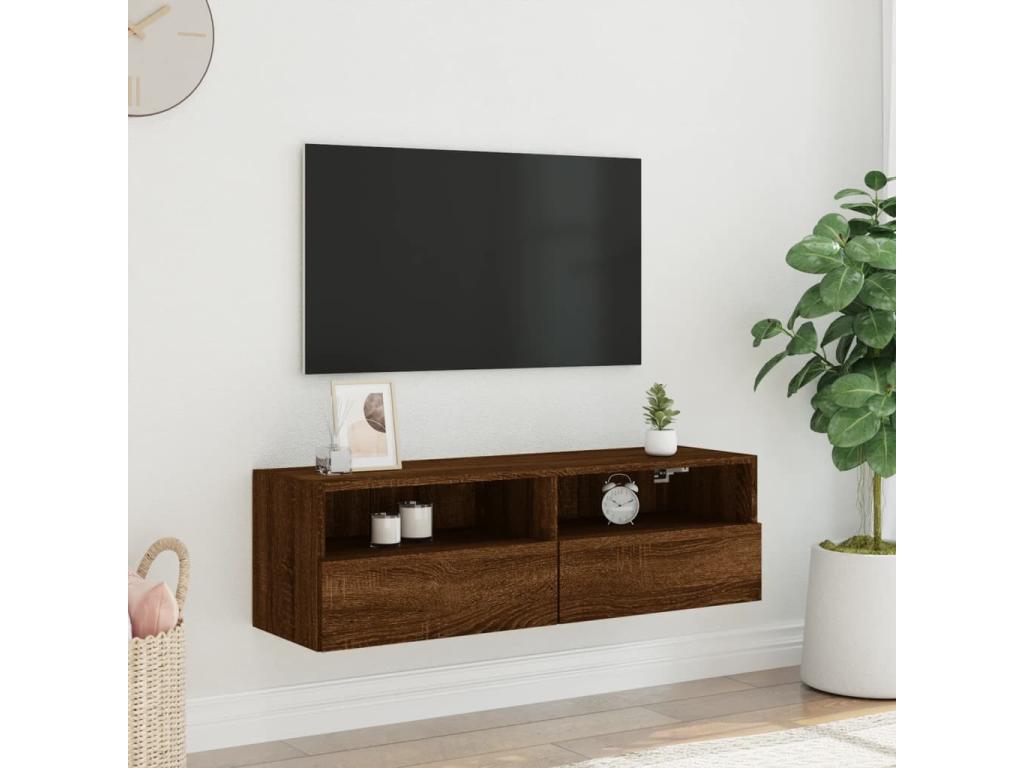 Meuble TV mural chêne marron 100x30x30 cm bois d'ingénierie ZGHL25612