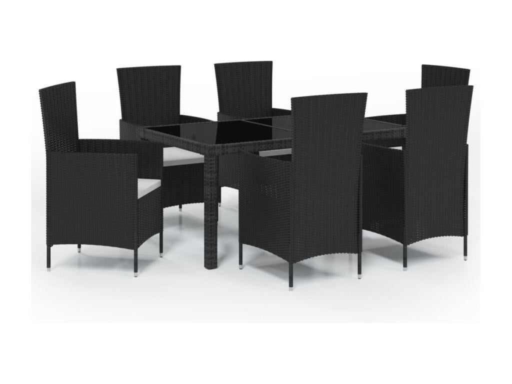 Salon d'extérieur 7 pcs avec coussins Résine tressée Noir 5