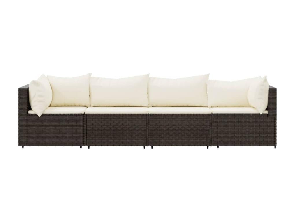 Salon de jardin 4 pcs avec coussins Marron Résine tressée