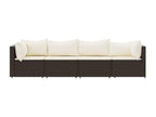 Salon de jardin 4 pcs avec coussins Marron Résine tressée