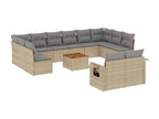 Salon de jardin avec coussins 13 pcs beige résine tressée