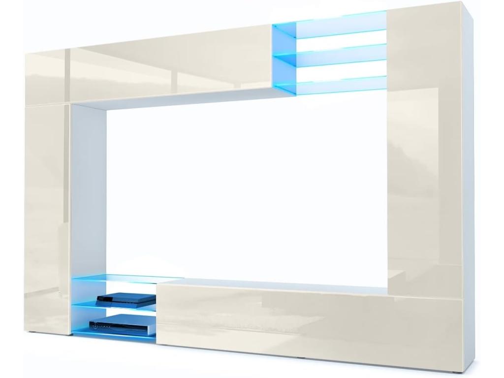 Combinaison murale corps en blanc mat/façades en crème haute brillance avec l'éclairage led