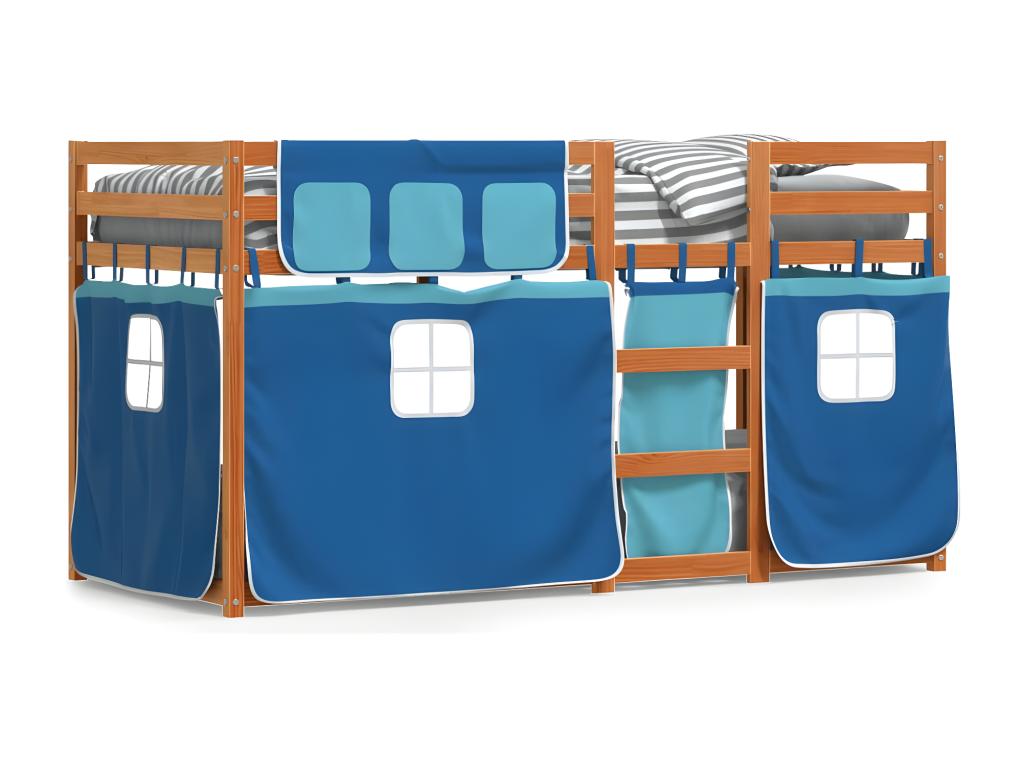 Lit superposé avec rideaux bleu 90x200 cm bois pin massif
