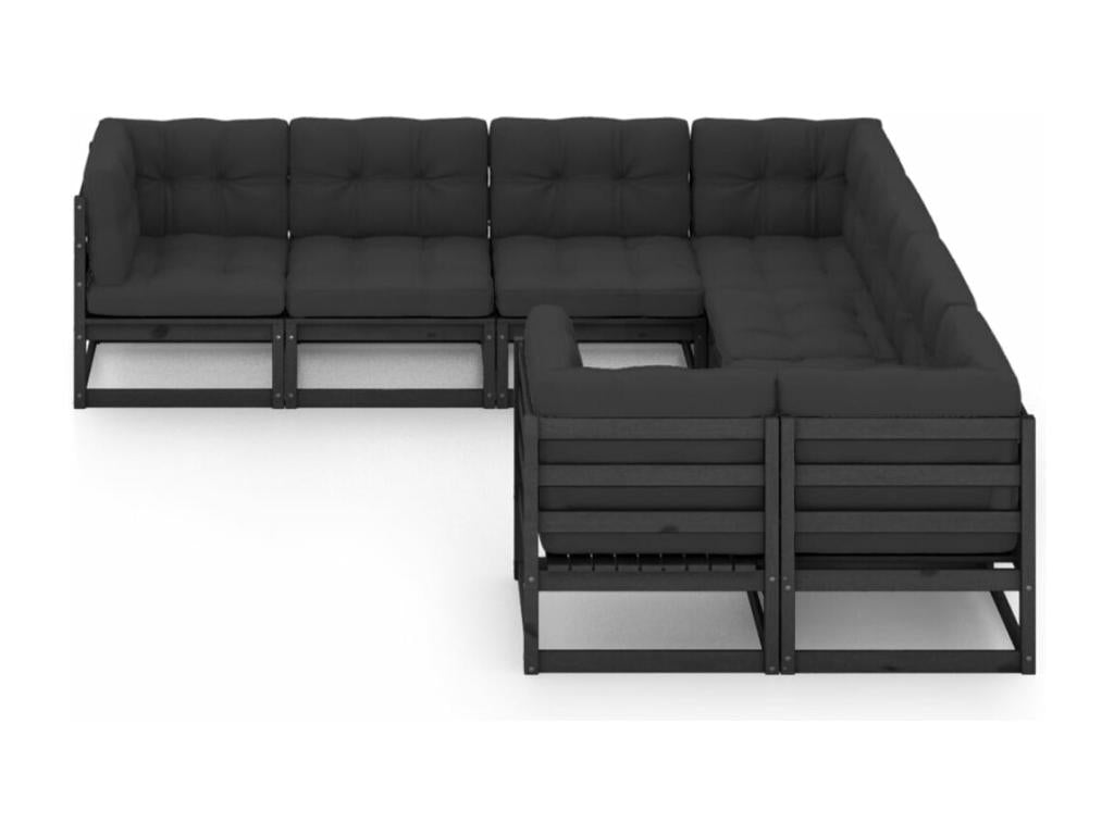 Salon de jardin 8 pcs avec coussins Noir Bois de pin massif ELGG46791