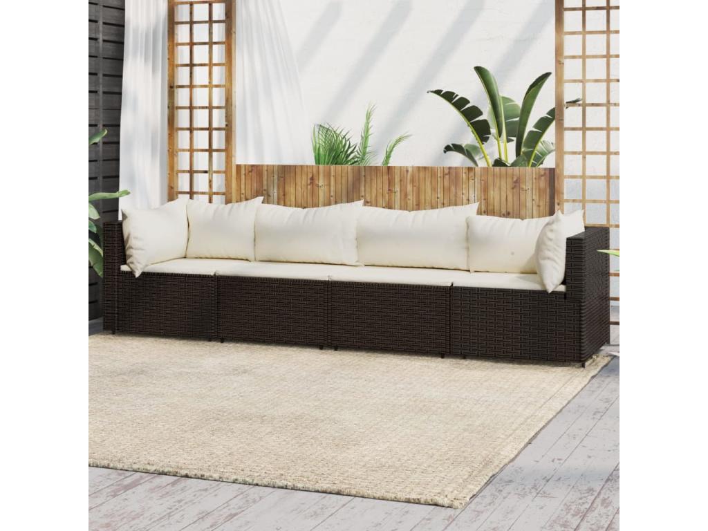 Salon de jardin 4 pcs avec coussins Marron Résine tressée