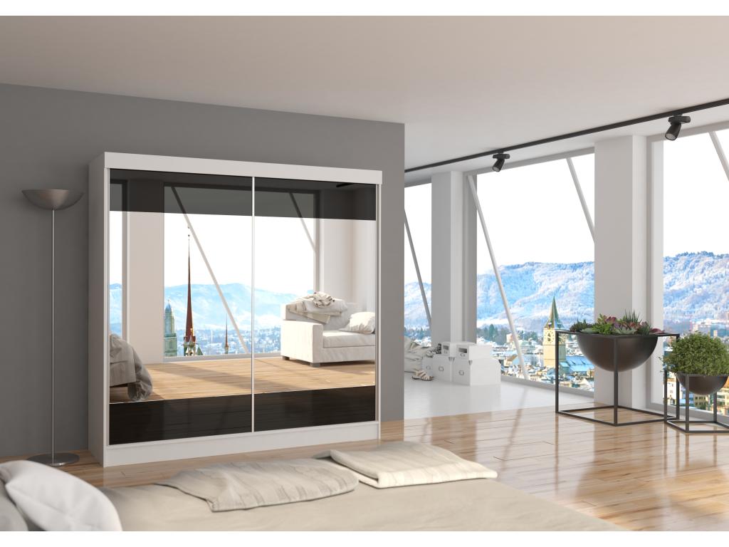 Armoire chambre adulte 2 portes coulissantes bois blanc et miroir Volcan 200cm ARPV86559