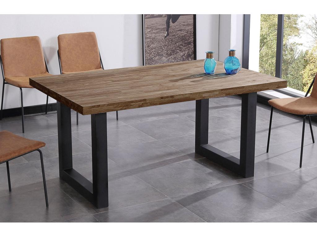 Table à manger coloris chêne américain / pieds noir Longueur 160 x largeur 100 cm x Hauteur 75 cm