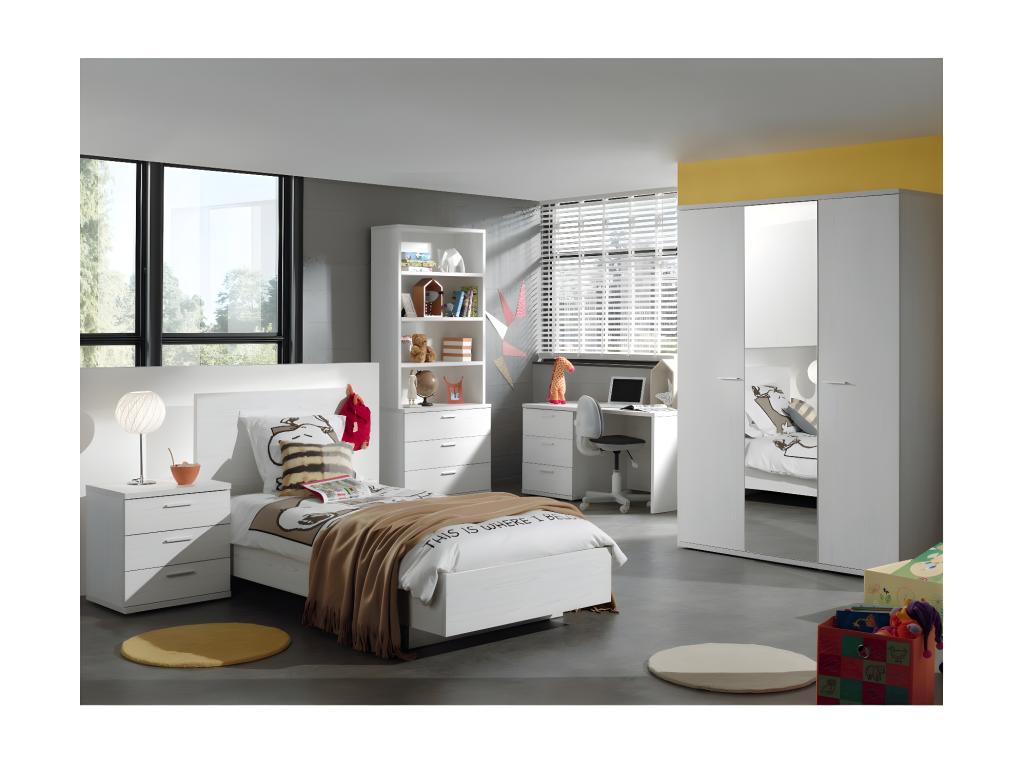 Commode robuste 3 tiroirs coloris blanc effet bois collection Laviecasa. RRWL19899