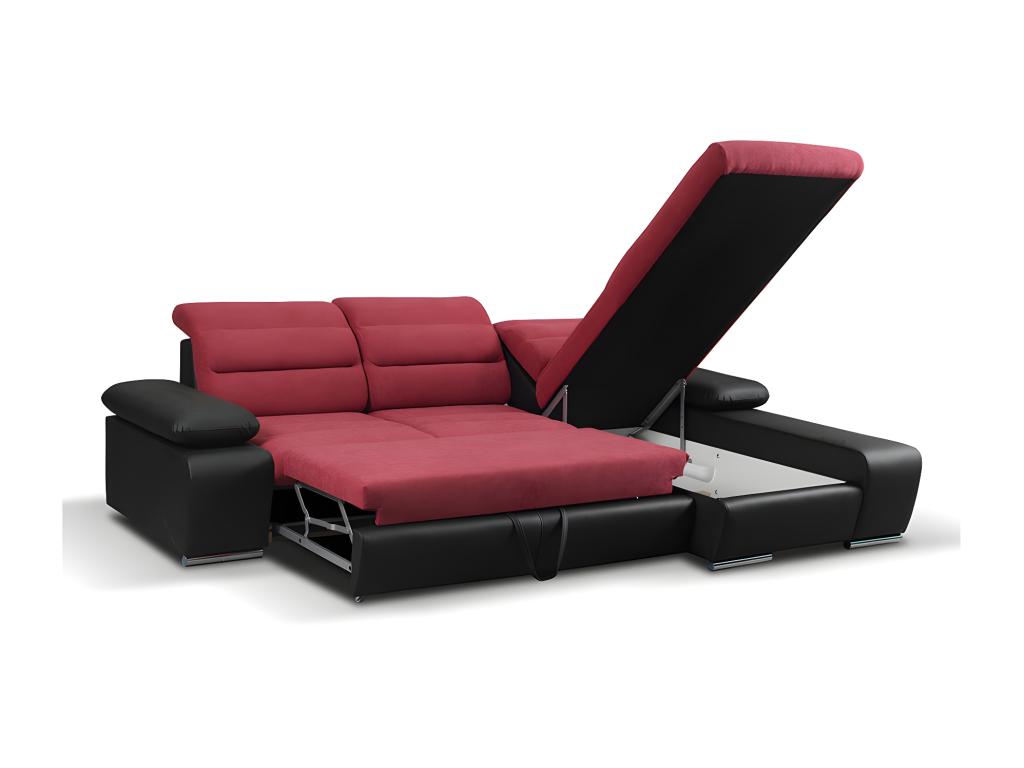 Canapé d'angle convertible en tissu et simili Meubiana - Bicolore rouge/noir - Angle droit