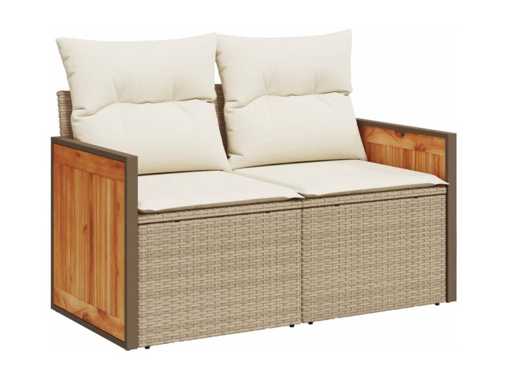 Salon de jardin avec coussins 8 pcs beige résine tressée