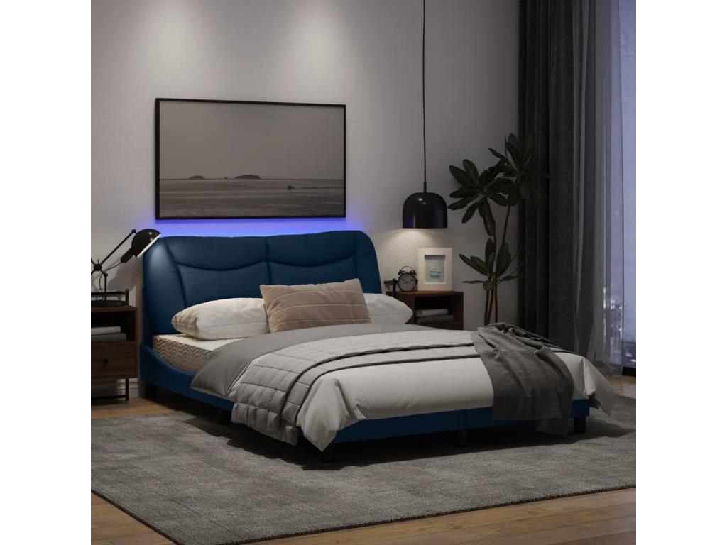 Cadre de lit avec Homzoraères LED bleu 140x190 cm tissu
