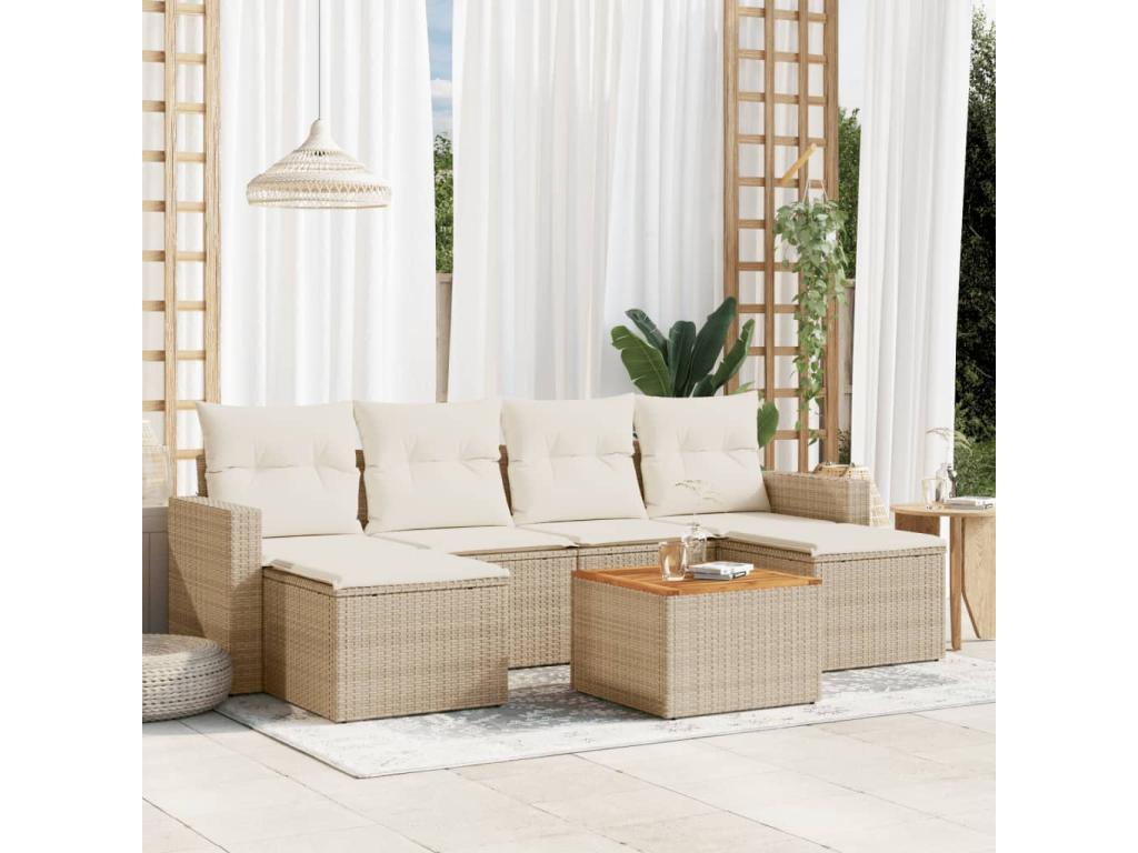 Salon de jardin avec coussins 7 pcs beige résine tressée PBRE76435