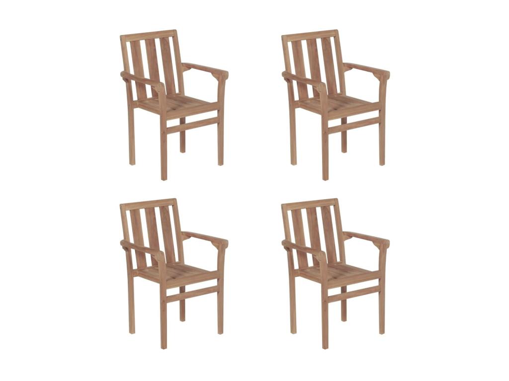 Chaises de jardin empilables avec coussins 4 pcs Teck solide 49