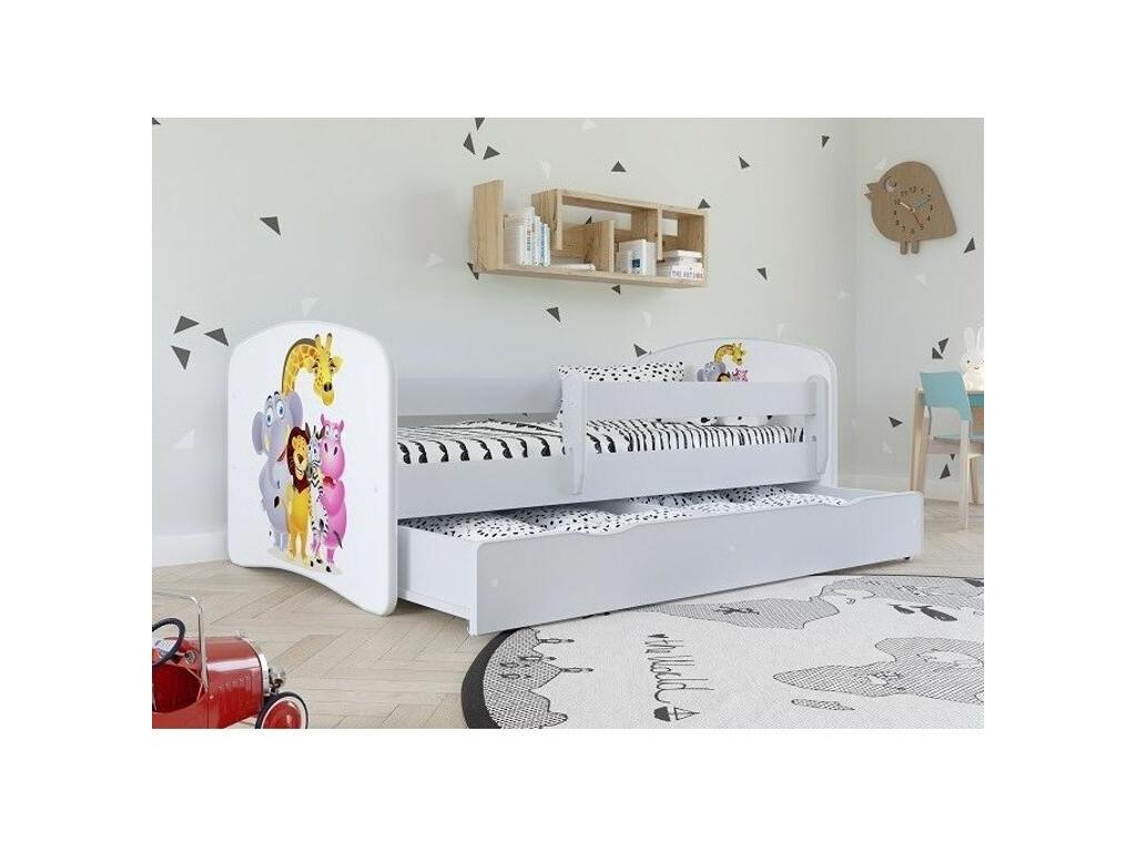 Lit enfant blanc Meubiana avec sommiers et barrière de sécurité amovible Meubiana-80x160