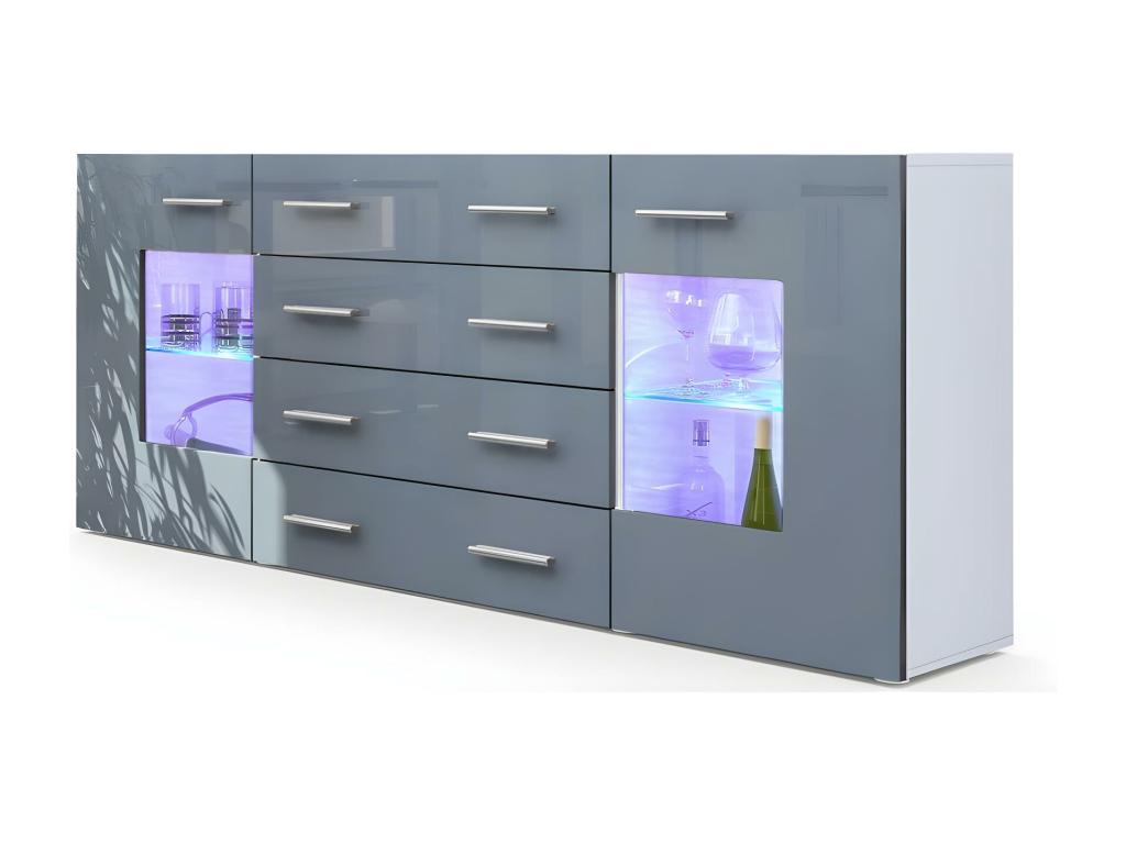 Buffet Design Blanc Mat Et Gris Laqué Avec LED Bleu hxlxp 72x166x35