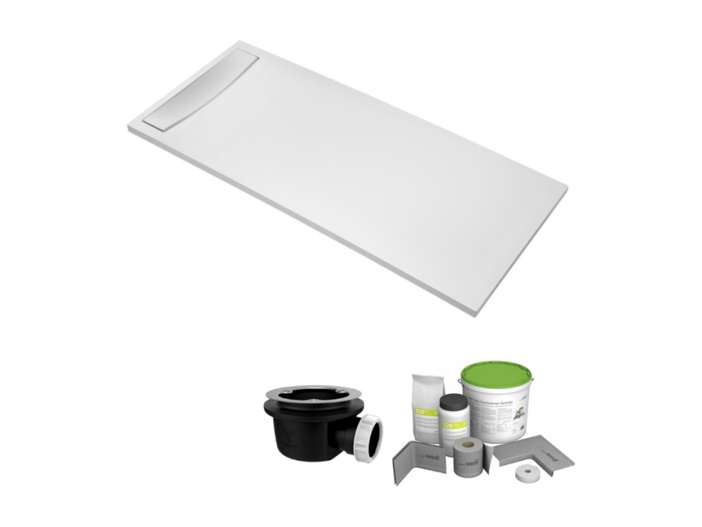 Pack receveur de douche antidérapant 180x80 Meubiana Neus rectangle blanc Meubiana d'étanchéité WEDI Bonde Capot